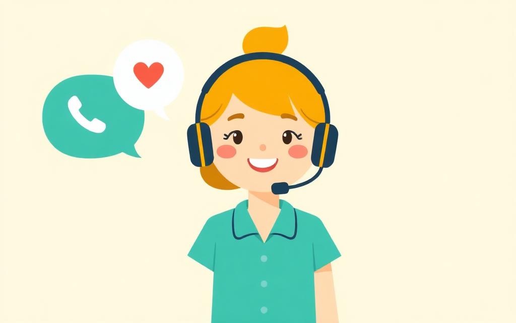 رسم كرتوني لموظفة مركز اتصال صحي ترتدي سماعة رأس